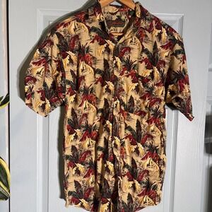 Flyshacker Clothing Co. 100% Cotton Tropical Button Down‎ Shirt Sz Large